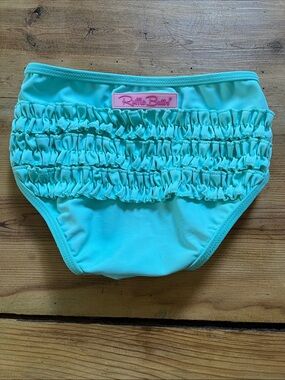 RUFFLE BUTTS 4T Aqua Blue Ruffed Swim Bottoms Lined